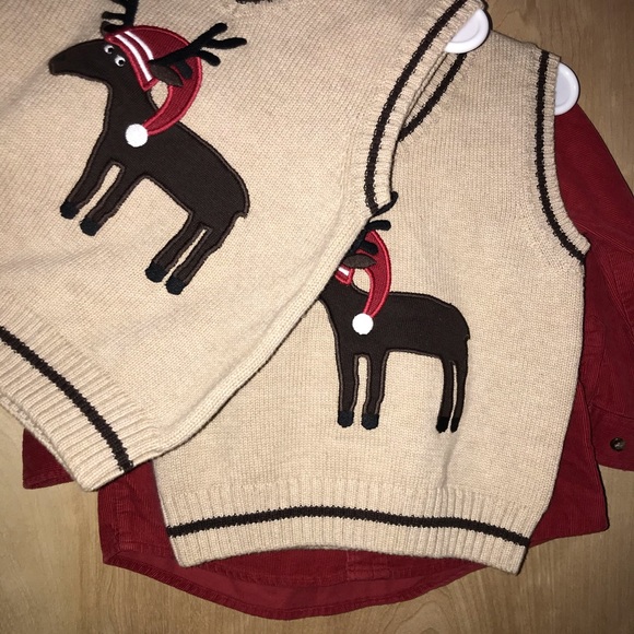 Gymboree Reindeer Sweater Vest & Children’s Place Red Button Down Size 18 months - Picture 5 of 7